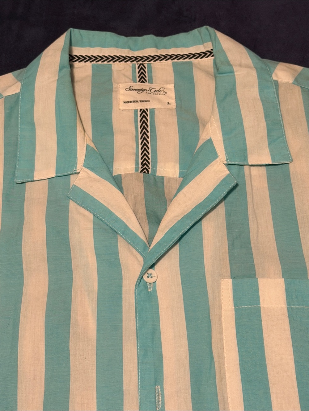 Men’s Sovereign,Code Turquoise and White Striped Button-Up Shirt
